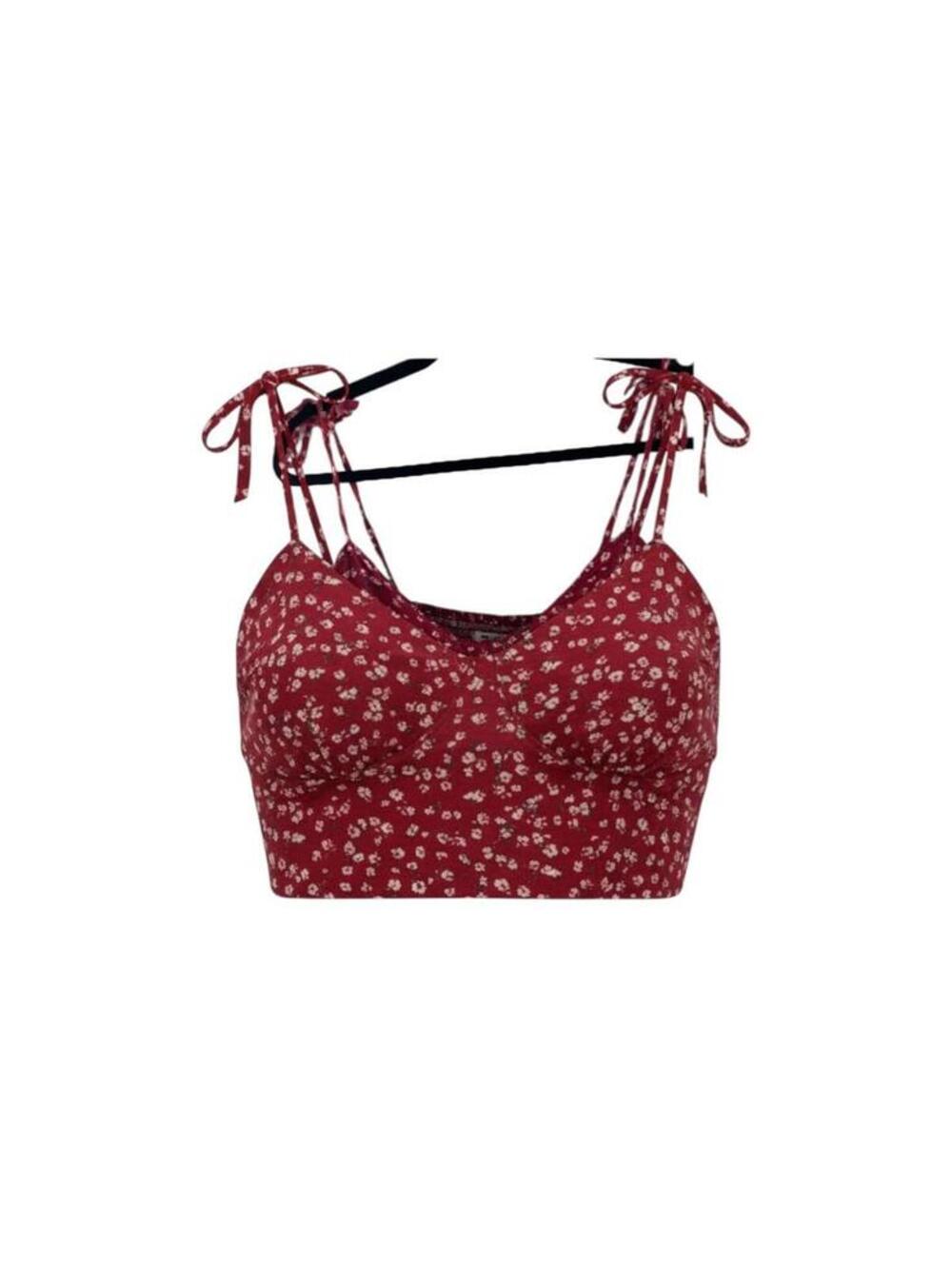 NWT Melrose Place Red Floral Tie-Strap Crop Top